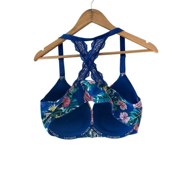 Cacique Boost Plunge Racerback Push-Up Bra blue floral print Size 38DDD - Picture 3 of 9